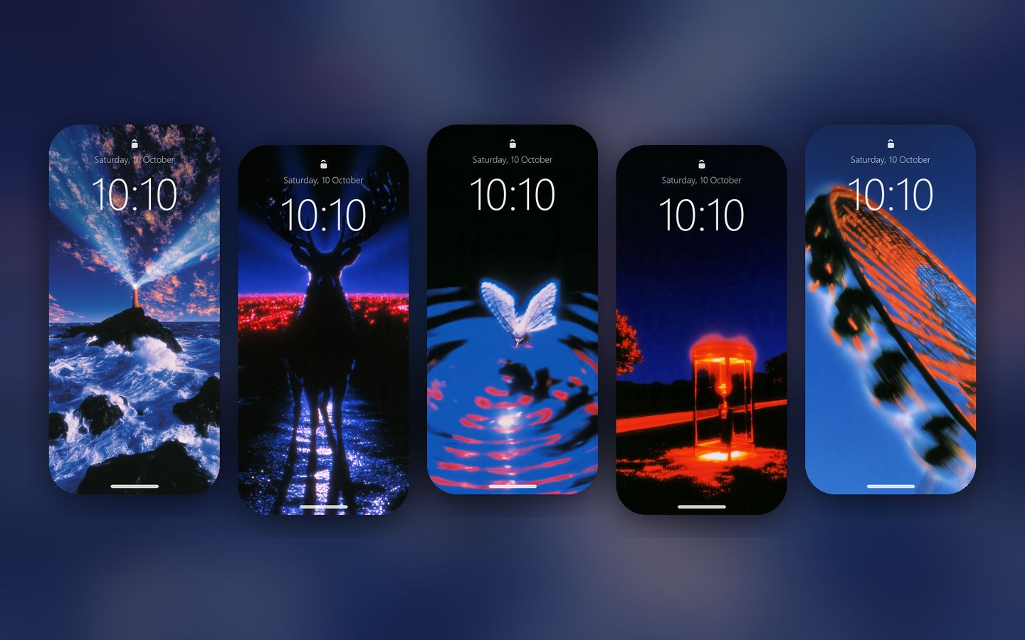 Pack di sfondi Celestia su cinque schermate di blocco del telefono